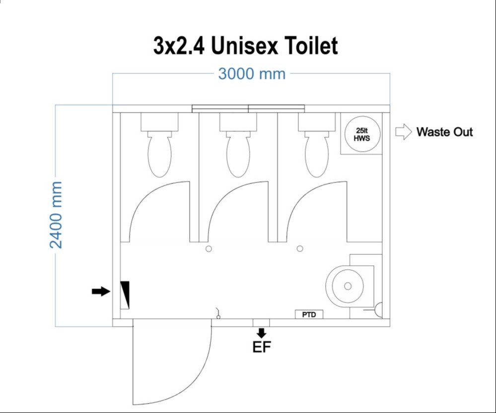 3x2.4 unisex toilet